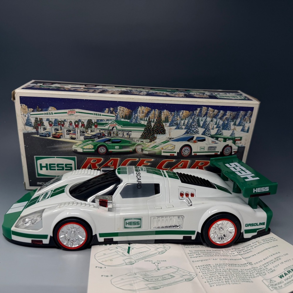 Hess 2009 Race Car and Racer Toy‎ Set Green White Flashing Lights Sounds Motor
